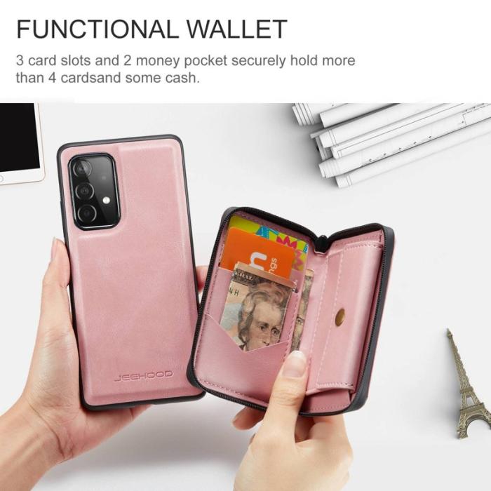 JEEHOOD - JEEHOOD Detachable Zipper Wallet Mobilskal för Samsung Galaxy A32 5G - Rosa