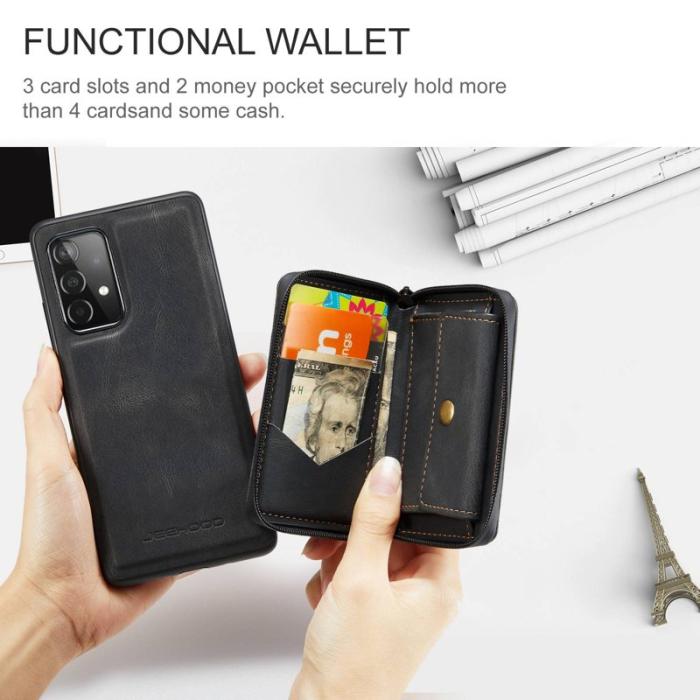 JEEHOOD - JEEHOOD Detachable Zipper Wallet Mobilskal för Samsung Galaxy A32 5G - Svart