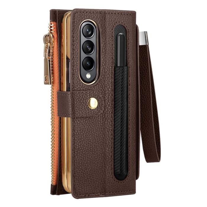 A-One Brand - Galaxy Z Fold 4 Plånboksfodral RFID Zipper - Brun