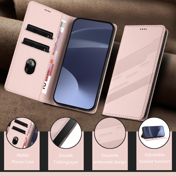 A-One Brand - iPhone 17 Pro Max Plånboksfodral Punk Style Imprinted - Rosa