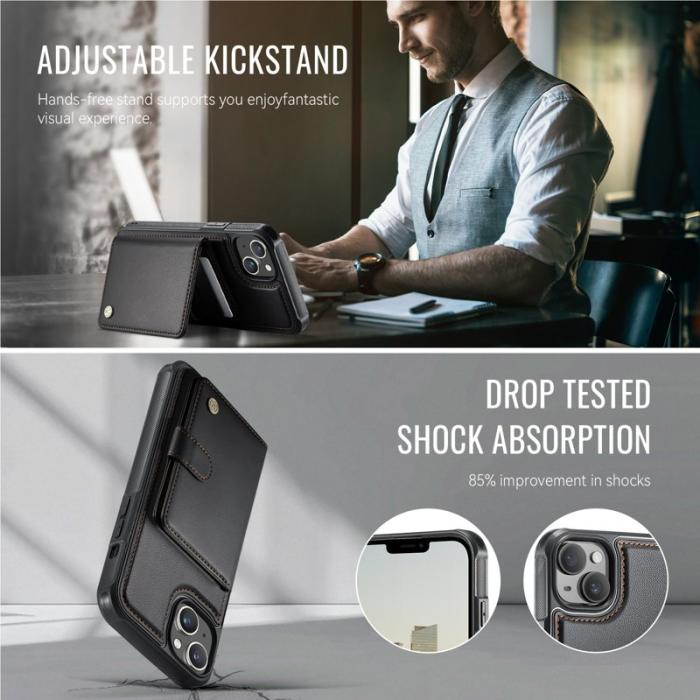 JEEHOOD - JEEHOOD J09 Mobilskal till iPhone 14 RFID Blocker Läder MagSafe - Svart