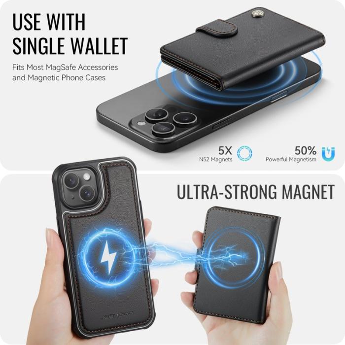 JEEHOOD - JEEHOOD J09 Mobilskal till iPhone 14 RFID Blocker Läder MagSafe - Svart