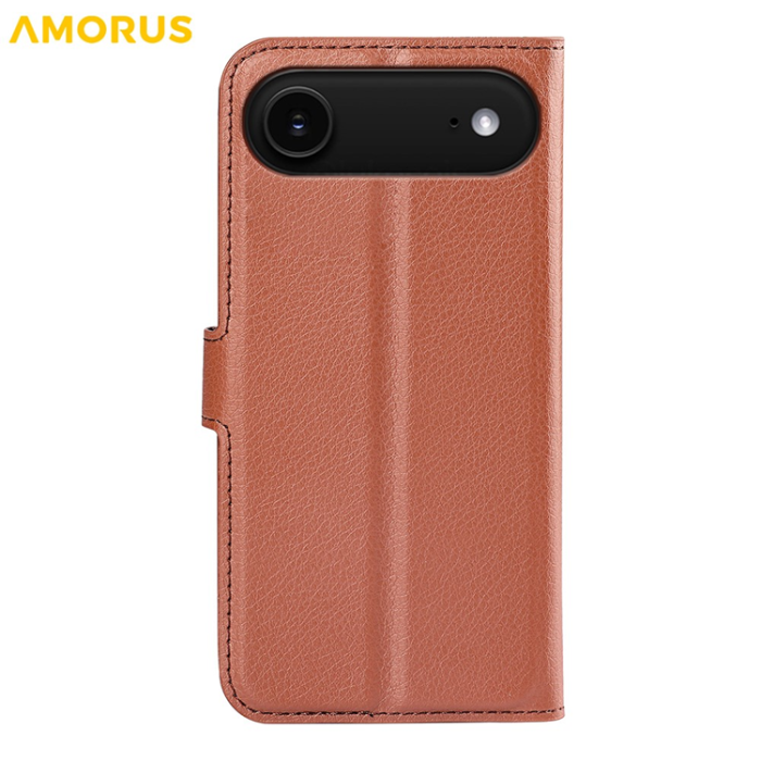 Amorus - AMORUS iPhone Air Plånboksfodral Flipstativ Litchi - Brun