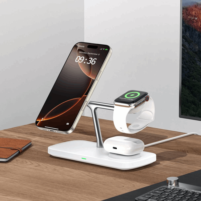 Tech-Protect - 3-in-1 Magsafe Trådlös Laddare iPhone, Apple Watch, AirPods Qi 15W