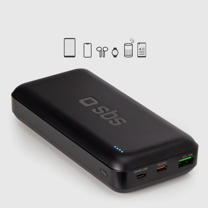 SBS - SBS PowerBank (USB-C/USB-A/Micro-USB ) 20000 mAh 20W - Svart