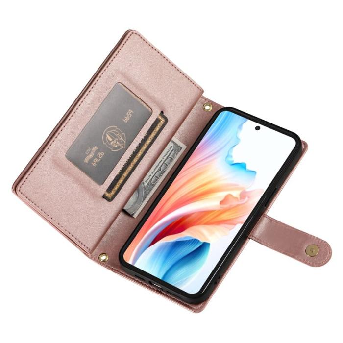 OEM - Samsung Galaxy S26 Fodral Dragkedja Äkta Läder - Rosa