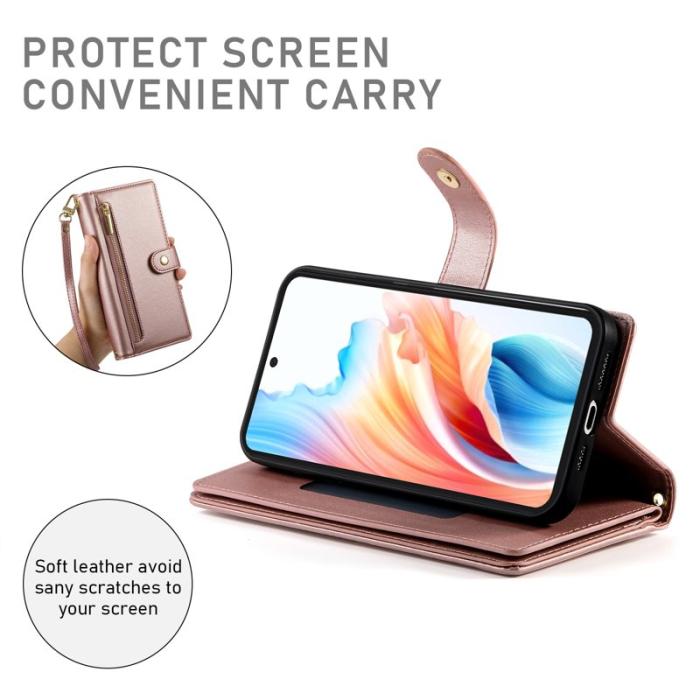 OEM - Samsung Galaxy S26 Fodral Dragkedja Äkta Läder - Rosa