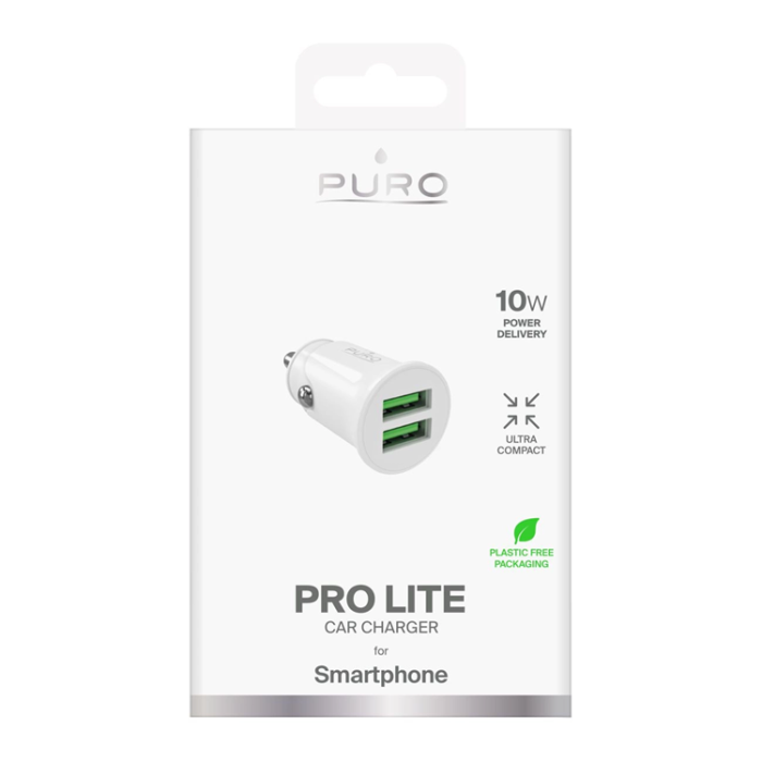 Puro - Puro Billaddare 10W 2x USB-A Pro Lite - Vit