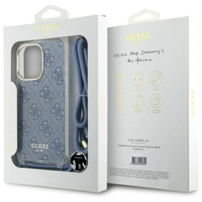 Guess - Guess iPhone 16 Pro Max Mobilskal Crossbody Cord 4G Print - Blå