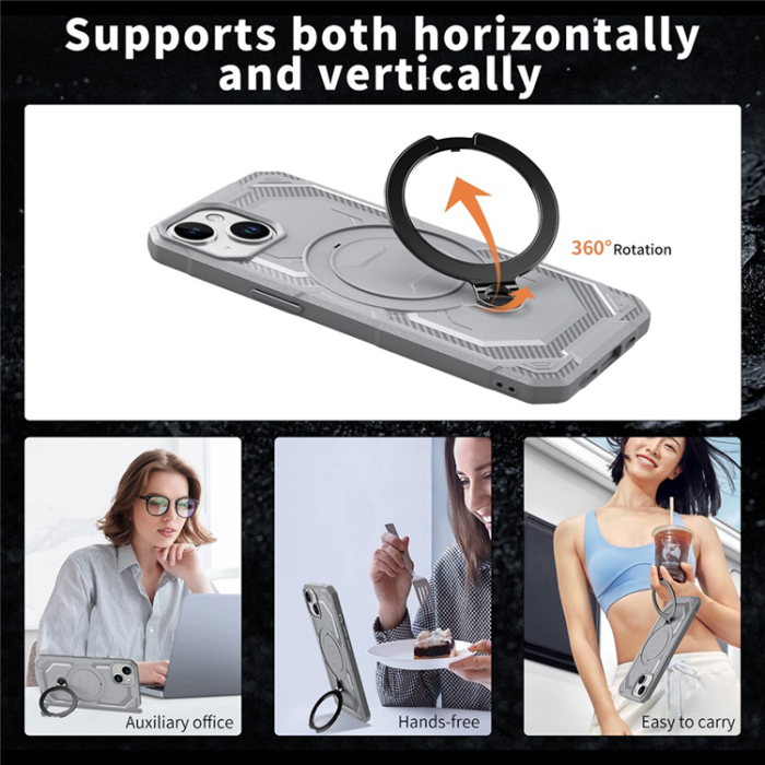 A-One Brand - iPhone 15 Plus Mobilskal MagSafe Kickstand TPU + PC - Grå