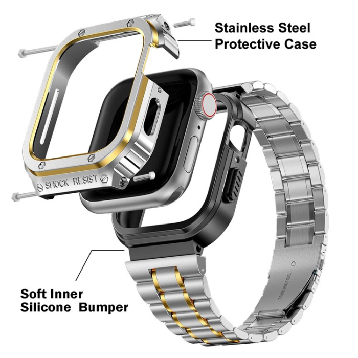 A-One Brand - Apple Watch 6/5/4/SE (44mm) Armband Metall - Silver/Guld