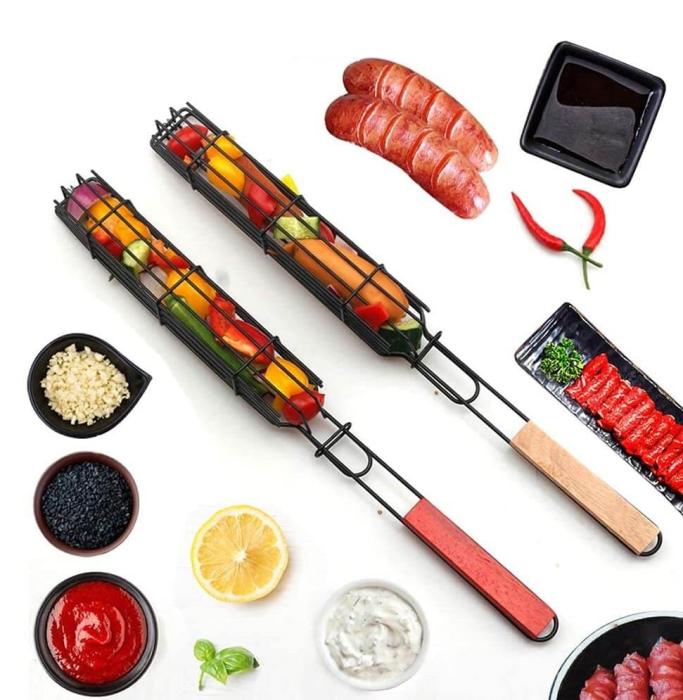 OEM - [2 Pack] Bärbar Grillkorg i rostfritt stål - Återanvändbar