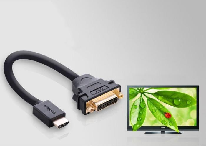 Ugreen - Ugreen DVI 24+5 pin female HDMI male Kabel adapter 22 cm Svart