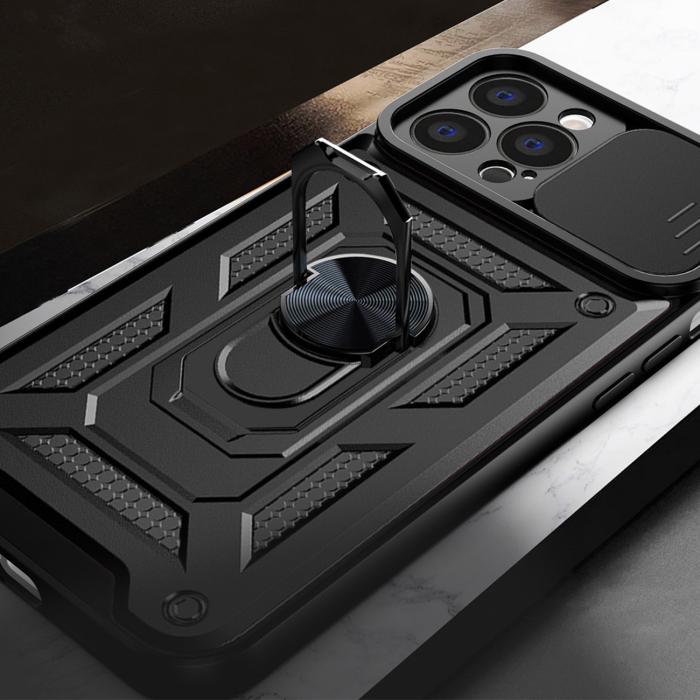 OEM - iPhone 14 Skal med Ringhållare Hybrid Armor Camshield - Svart