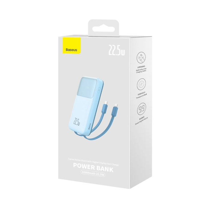BASEUS - Baseus Powerbank 10000mAh 22.5W Med Kabel Comet - Blå