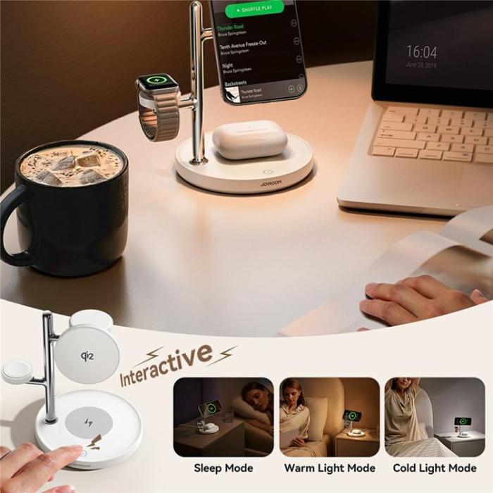 Joyroom - JOYROOM Qi2 Magnetisk Trådlös Laddare iPhone, Apple Watch, Airpods - Vit