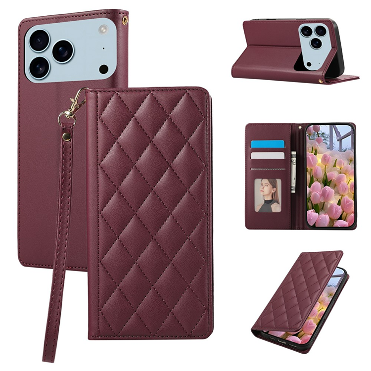 iPhone 17 Pro Max Plånboksfodral RFID Rhombus Läder - Röd | 2353 | AlltMobil