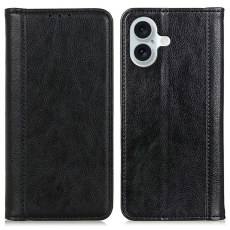 A-One Brand - iPhone 17 Plånboksfodral Äkta Läder Litchi - Svart