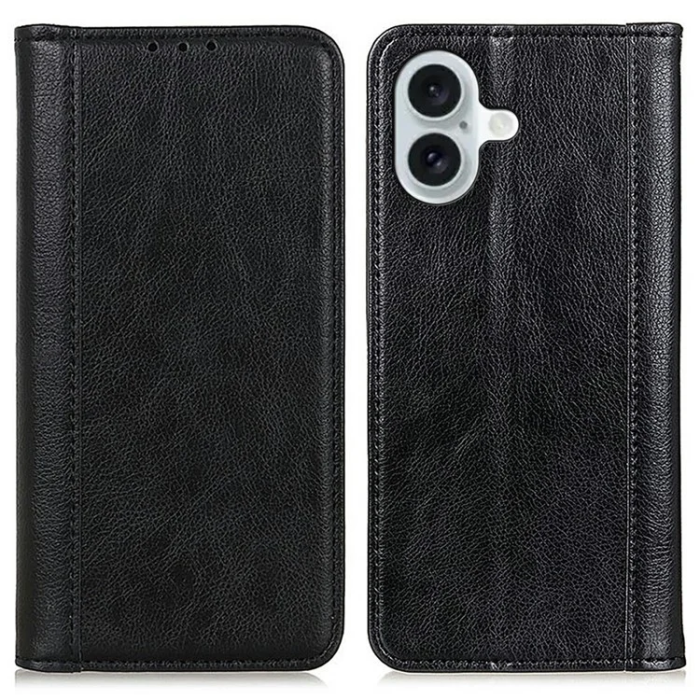 A-One Brand - iPhone 17 Plånboksfodral Äkta Läder Litchi - Svart
