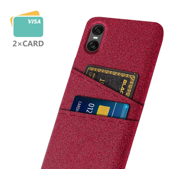 A-One Brand - Sony Xperia 10 VII Mobilskal med Dual Kortfack Tyg + PC - Röd