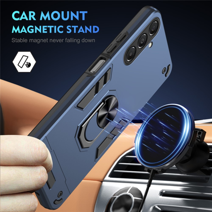 A-One Brand - Galaxy A17 Mobilskal Med Ring Kickstand Drop Defend - Blå
