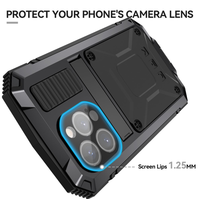 R-JUST - R-JUST iPhone 15 Pro Max Mobilskal med Härdat Glas - Svart