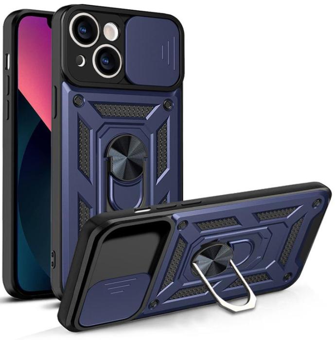 Ruhtel - iPhone 13 Skal med Ringhållare Hybrid Armor Camshield - Blå