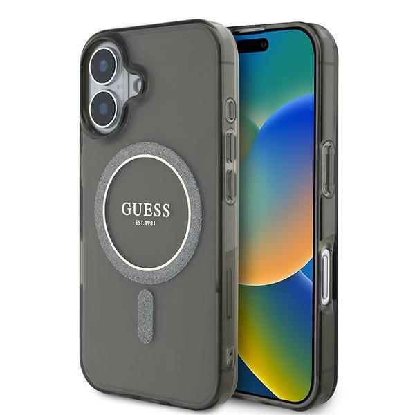 Guess iPhone 16 Plus Mobilskal MagSafe IML Glitter Circle - Svart | 2353 | AlltMobil
