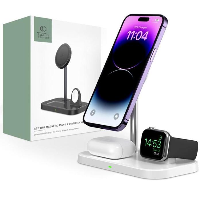 Tech-Protect - 3-in-1 Trådlös Laddare Magsafe iPhone, Apple Watch, AirPods - Vit