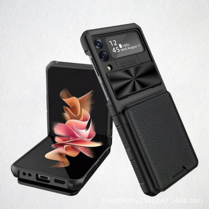 A-One Brand - Galaxy Z Flip 4 Mobilskal Korthållare Kamera Slider - Svart