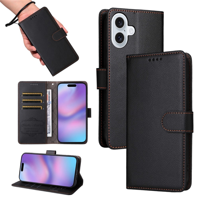 A-One Brand - iPhone 17 Plånboksfodral RFID Blocking med Handledsrem - Svart