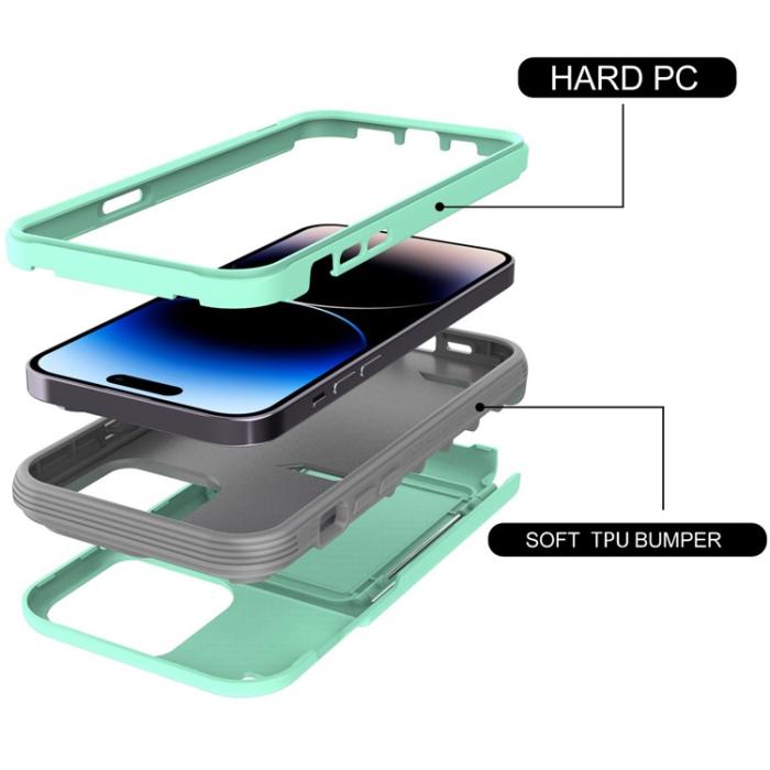 OEM - iPhone 14 Plus Skal Korthållare Mirror Kickstand - Grön