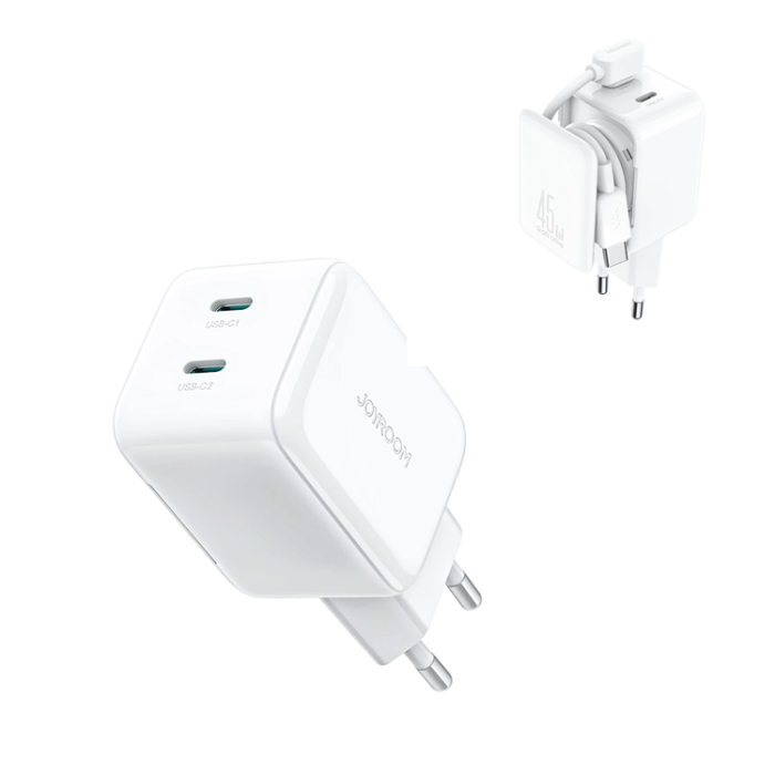 Joyroom - Joyroom Snabbladdare 45W 2x USB-C med USB-C Kabel - Vit
