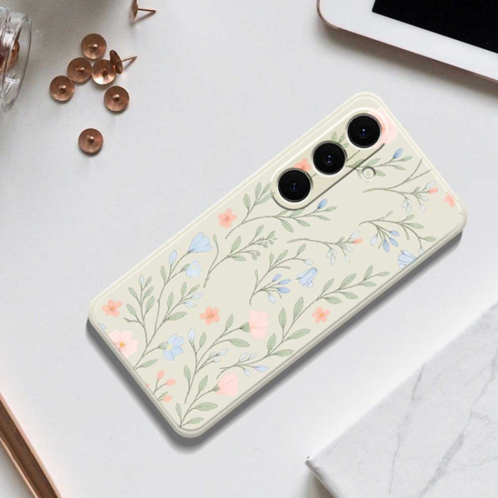 A-One Brand - Galaxy S25 Plus Mobilskal Pink Blue Flowers Straight Edge - Grön