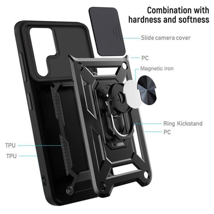 OEM - Ring Kickstand Skal Galaxy S22 Ultra - Svart