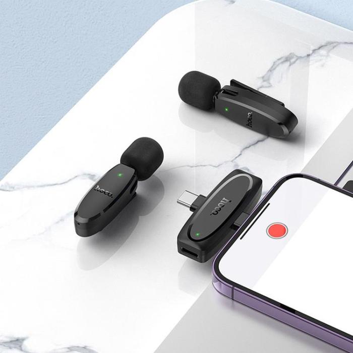 Hoco - HOCO 2-st Trådlös Lavaliermikrofon Lightning, USB-C L15 - Svart