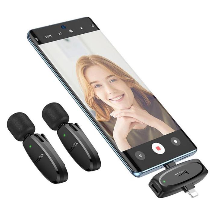 Hoco - HOCO 2-st Trådlös Lavaliermikrofon Lightning, USB-C L15 - Svart