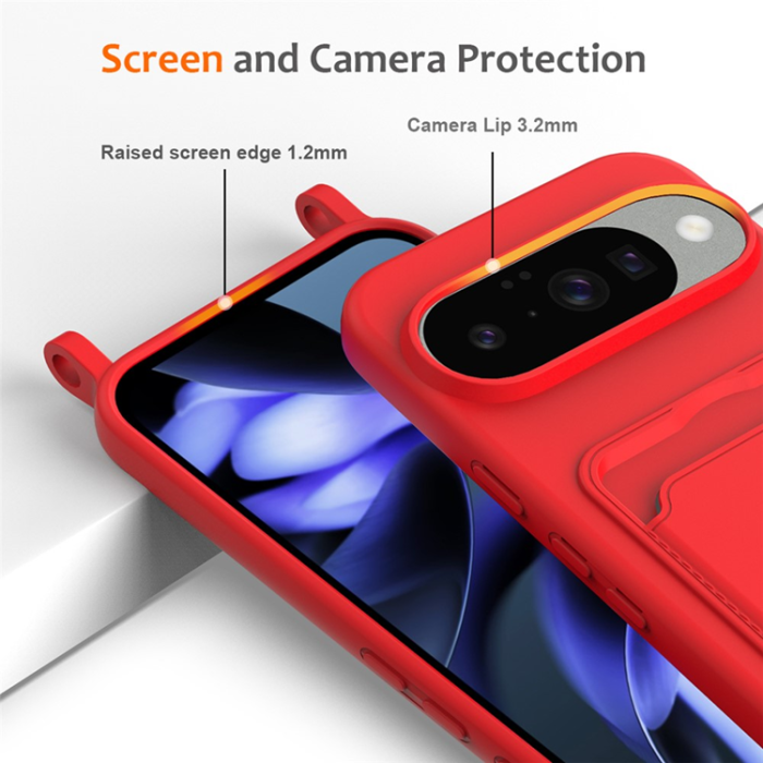 A-One Brand - Google Pixel 10 Mobilskal korthållare med Rem - Röd