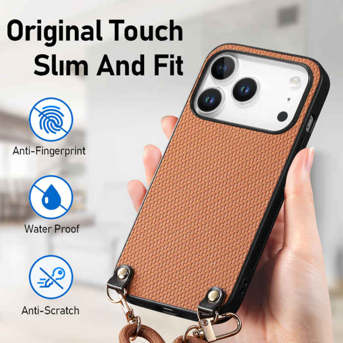 A-One Brand - iPhone 17 Pro Mobilskal Med Axelrem Snodd Carbon Fiber - Brun