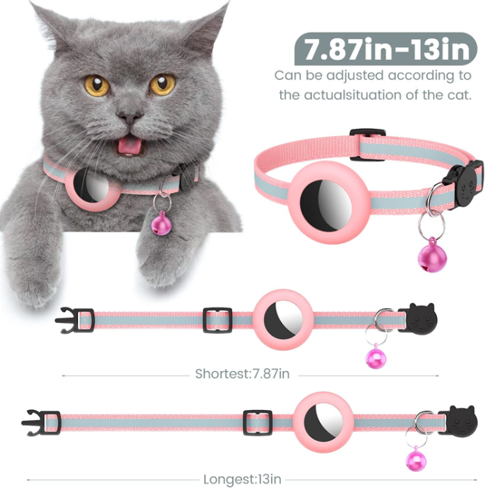 A-One Brand - Airtag Silikon Katthalsband med reflex och bjällra - Rosa