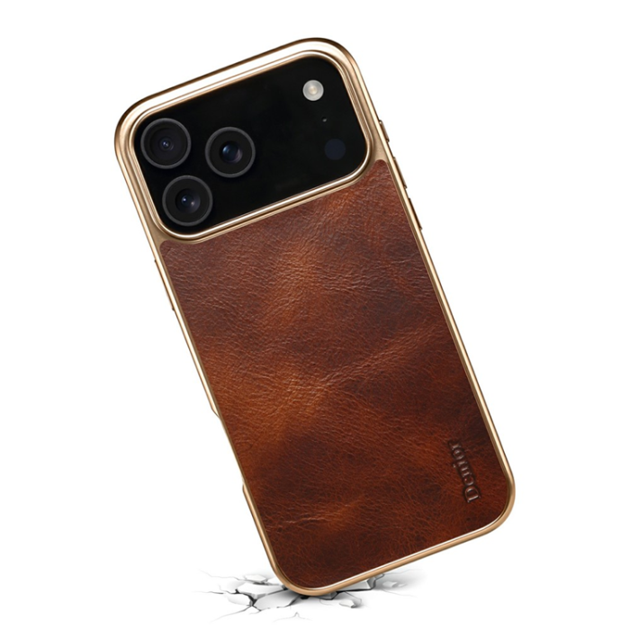 DENIOR - DENIOR iPhone 17 Pro Mobilskal Äkta Läder Electroplating - Brun