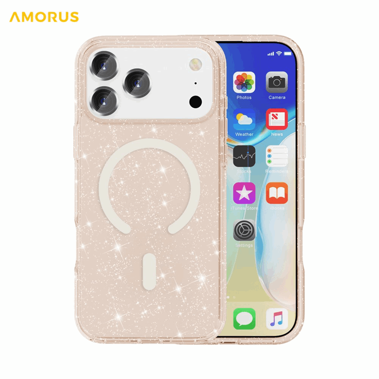 AMORUS Mobilskal till iPhone 17 Pro Max Magsafe Glitter Powder PC + TPU - Guld (Guld) | 2353 | AlltMobil