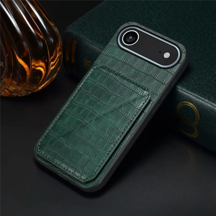A-One Brand - iPhone 17 Air Mobilskal Korthållare Crocodile Textured - Grön