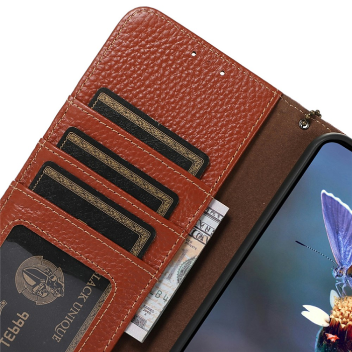 A-One Brand - OnePlus 15 5G Plånboksfodral Äkta Läder RFID Blocking - Brun