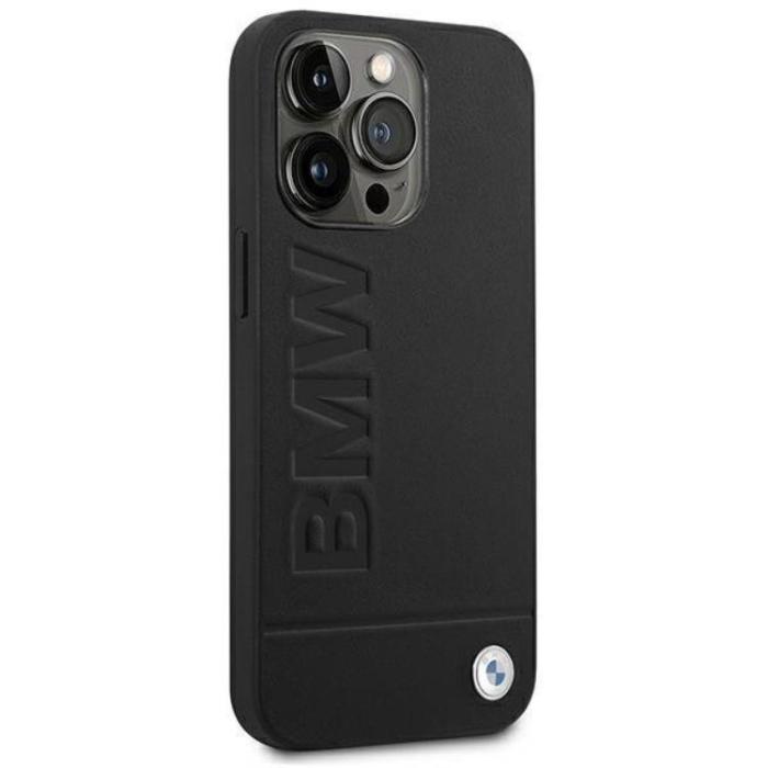 BMW - BMW iPhone 14 Pro Max Skal Läder Stamp - Svart