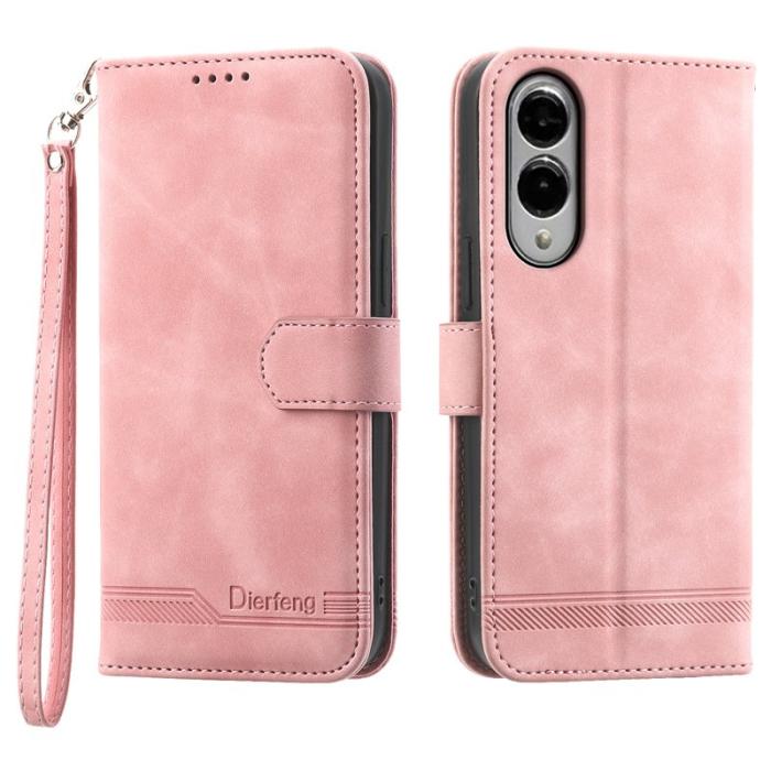 DIERFENG - DIERFENG DF-03 Samsung Galaxy S25 Edge Plånboksfodral Konstläder - Rosa