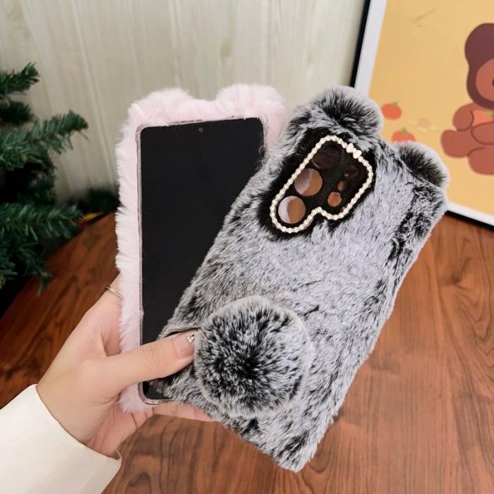 OEM - Mobilskal till Samsung Galaxy S26 Ultra Plush Söt Kanin Vinter TPU - Svart