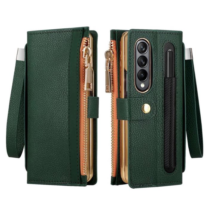 A-One Brand - Galaxy Z Fold 4 Plånboksfodral RFID Zipper - Grön