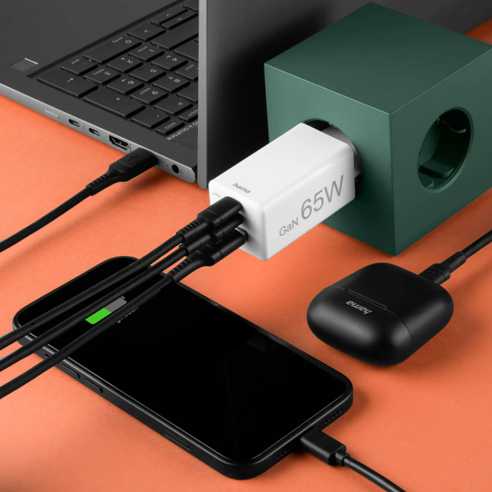 Hama - Hama Snabbladdare 65W 2xUSB-C 1xUSB-A GaN - Vit