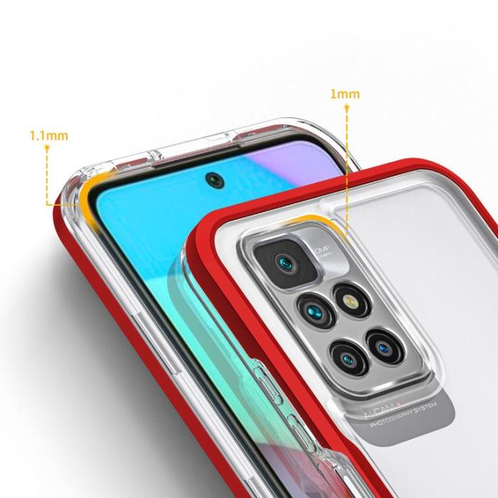 OEM - Xiaomi Redmi 10 4G (2021/2022) Skal Clear 3in1 - Röd